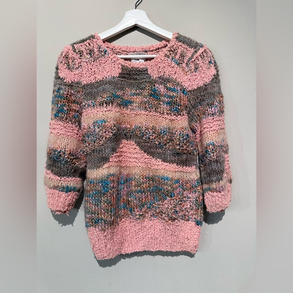 Vintage FINE FEATHERS Knitted By Hand  Wool Blend Women M Multicolor Bohemian